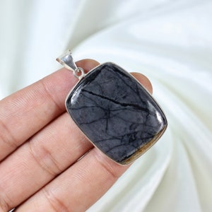 Black Picasso Jasper Pendant, 925 Sterling Silver Pendant, Natural Picasso Jasper Gemstone Necklace, Bezel Pendant, Handmade Silver Jewelry