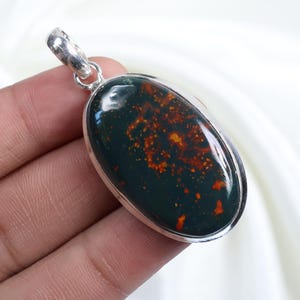 Bloodstone Pendant  Collet Pendant 925 Solid Silver Pendant Natural Bloodstone Gemstone Pendant Oval Bloodstone Jewelry Anniversary Gift