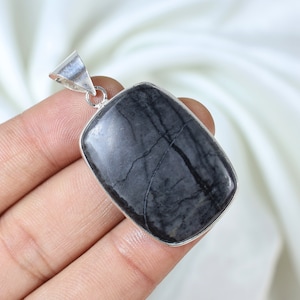 Black Picasso Jasper Pendant 925 Sterling Silver Pendant Bezel Pendant Rectangle Pendant Picasso Jasper Jewelry Handmade Pendant For Girls