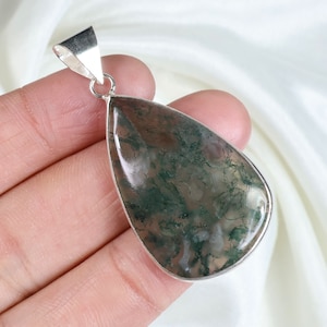 Moss Agate Pendant 925 Silver Pendant Pear Moss Agate Gemstone Pendant Bezel Pendant Pear Pendant, Moss Agate Jewelry Handmade Pendant Gift