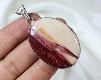 Mookaite Jasper Pendant 925 Silver Pendant Pink Mookaite Pendant Designer Loop Pendant Oval Pendant Bezel Pendant Mookaite Gemstone Pendant