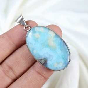 Larimar Pendant 925 Silver Pendant, Oval Larimar Gemstone Pendant Bezel Pendant Natural Larimar Jewelry Blue Larimar Necklace Wedding Gift