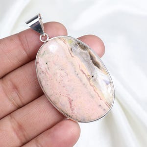 Pingente de rodocrosita rosa, pingente de prata 925, pingente de rodocrosita oval, pingente de moldura, pingente de bails, colar feminino para presente