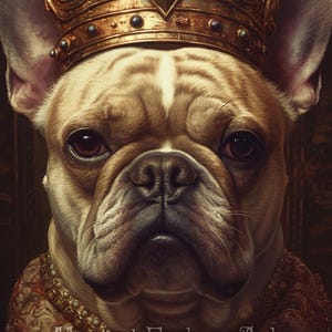 Regal Bulldog – Digital Download, Printable AI Art, Wall Art, Crowned Pet Portrait, Perfect for Creative Projects & Gifts