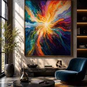 Solar Energy Burst Art, Digital Download, Explosive Light Energy Print, Abstract Cosmic Scene