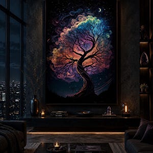Cosmic Tree of Life Art, Digital Download, Galactic Tree Print, Spiritual Nature Decor