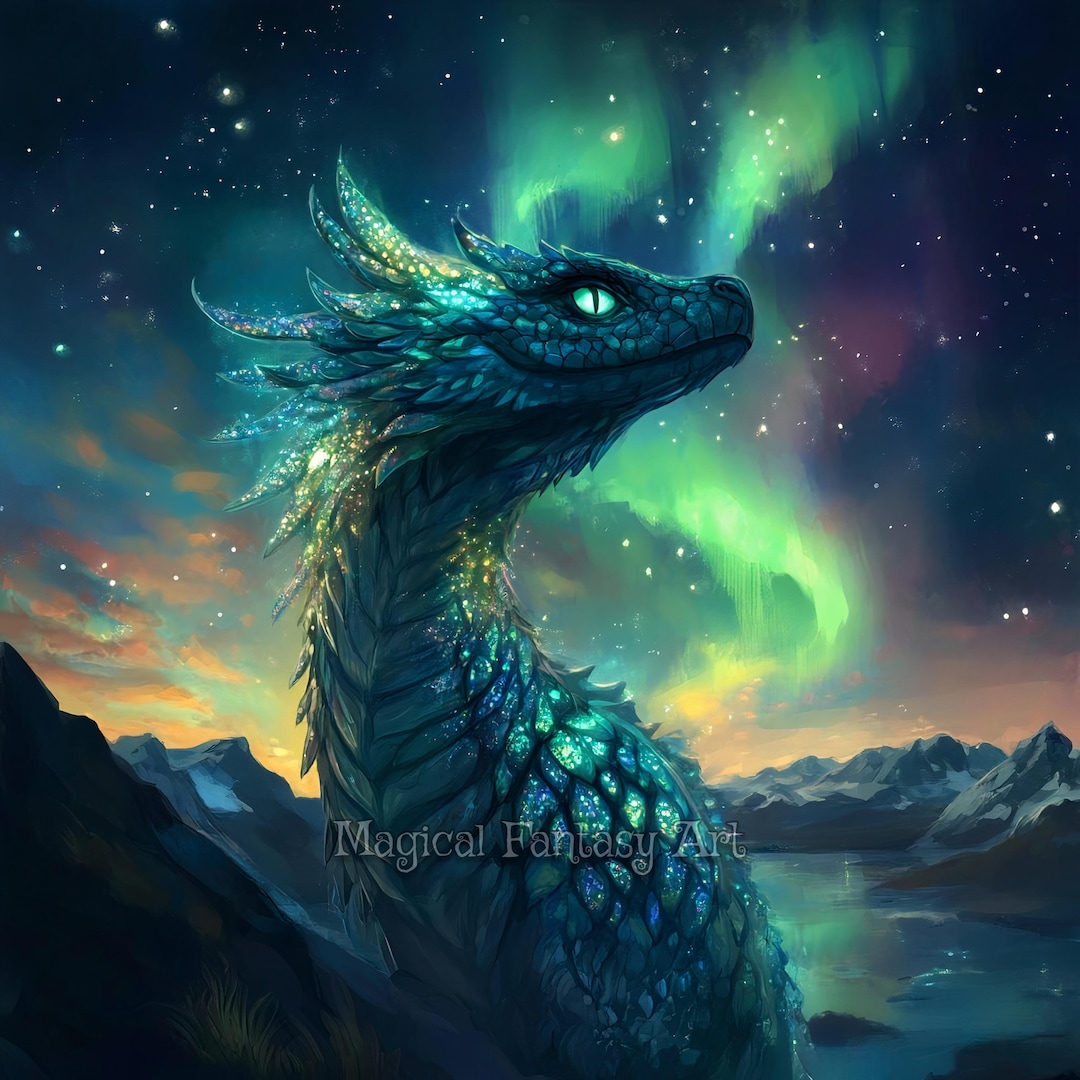 Aurora Borealis Dragon – Digital Download, Northern Lights Fantasy Art ...