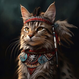 Tribal Cat Portrait – Digital Download, Printable AI Art, Wall Art, Ethnic Feline Decor, Perfect for Creative Projects & Gifts