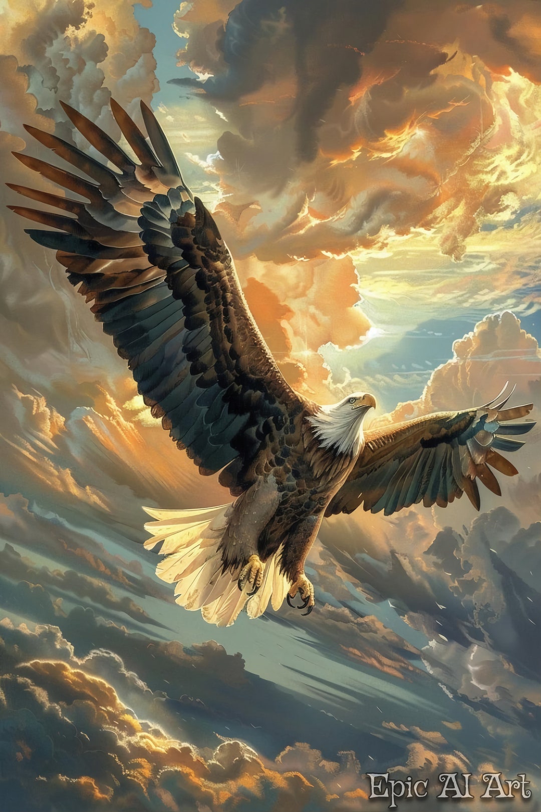 Majestic Eagle Soaring Skyward Digital Art Print Wall Art AI Generated ...