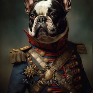 Regal Bulldog Commander – Digital Download, Printable AI Art, Wall Art, Noble French Bulldog Portrait, Perfect for Creative Projects & Gifts