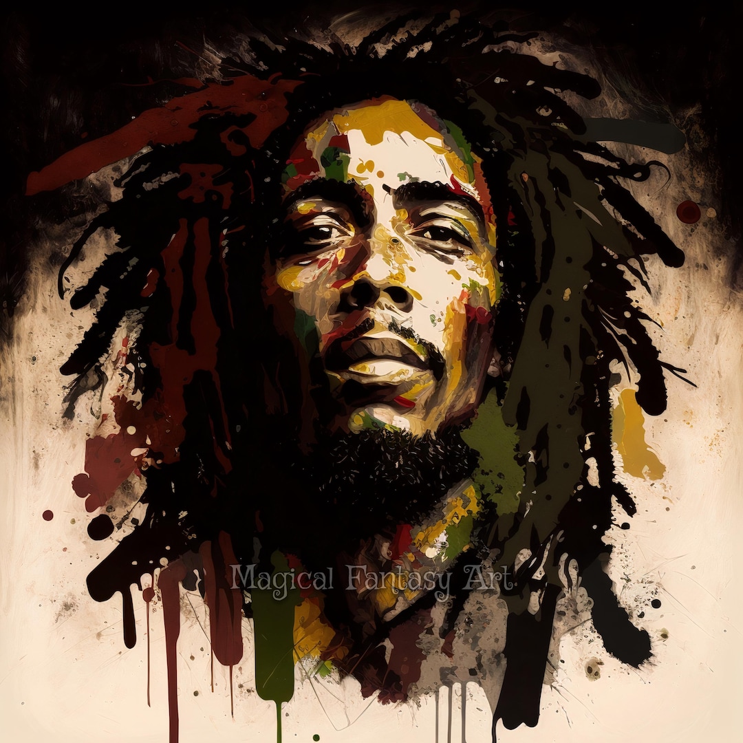 Reggae Legend Wall Art â Digital Download, Bold Paint Splash Portrait ...