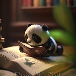 Cozy Panda Reading Book – Digital Download, Printable AI Art, Wall Art, Cute Animal Library Decor, Perfect for Creative Projects & Gifts