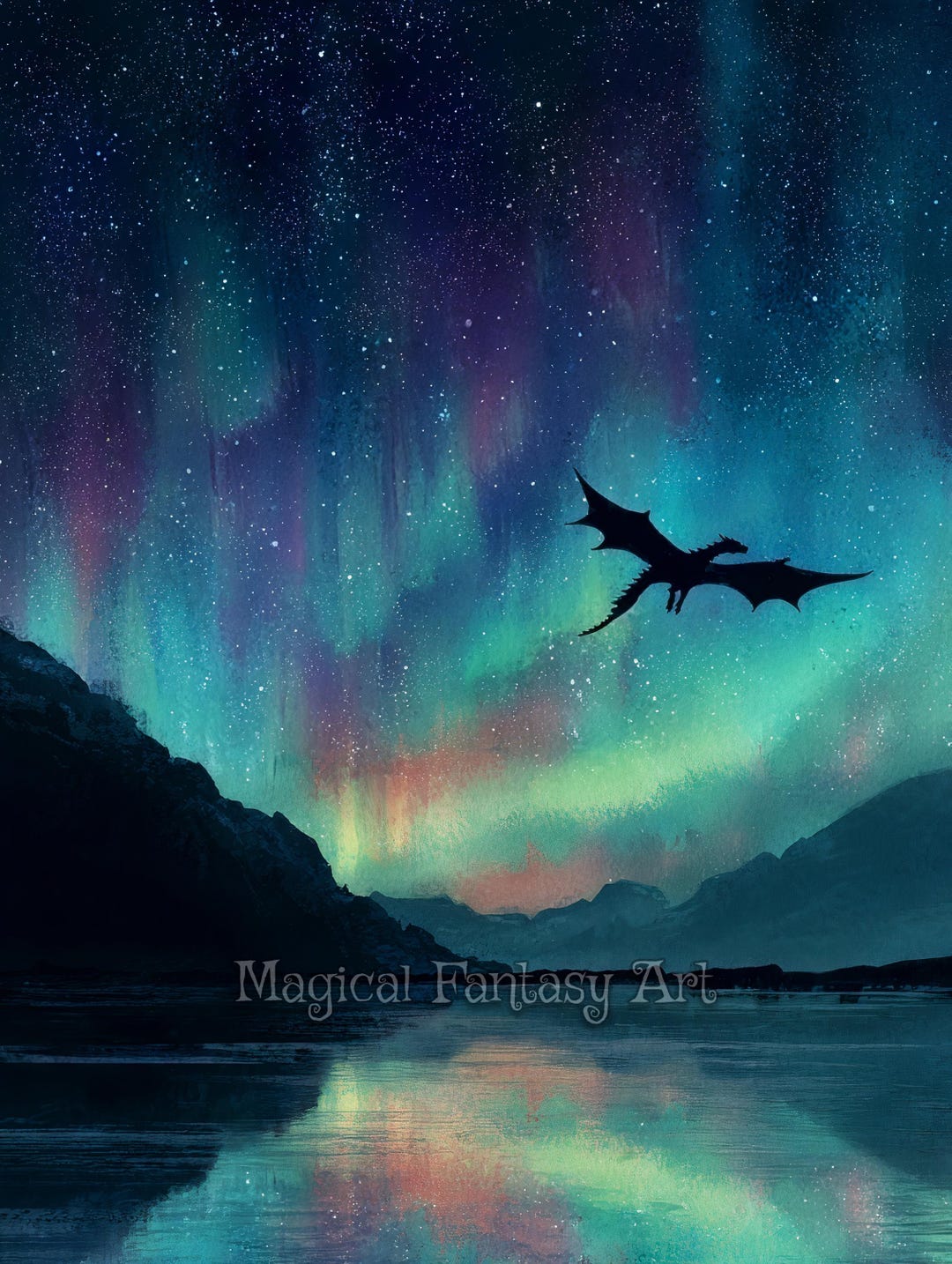 Aurora Night Dragon Fantasy Art – Digital Download, Celestial Dragon ...