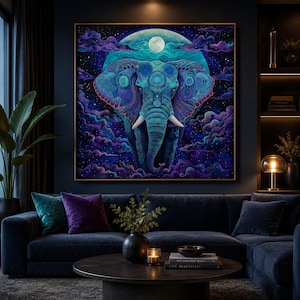 Celestial Elephant Art, Digital Download, Cosmic Elephant Scene