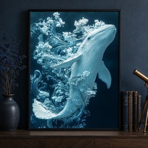 Whale Art, Digital Download, Ocean Whale Scene, Underwater Nature Design