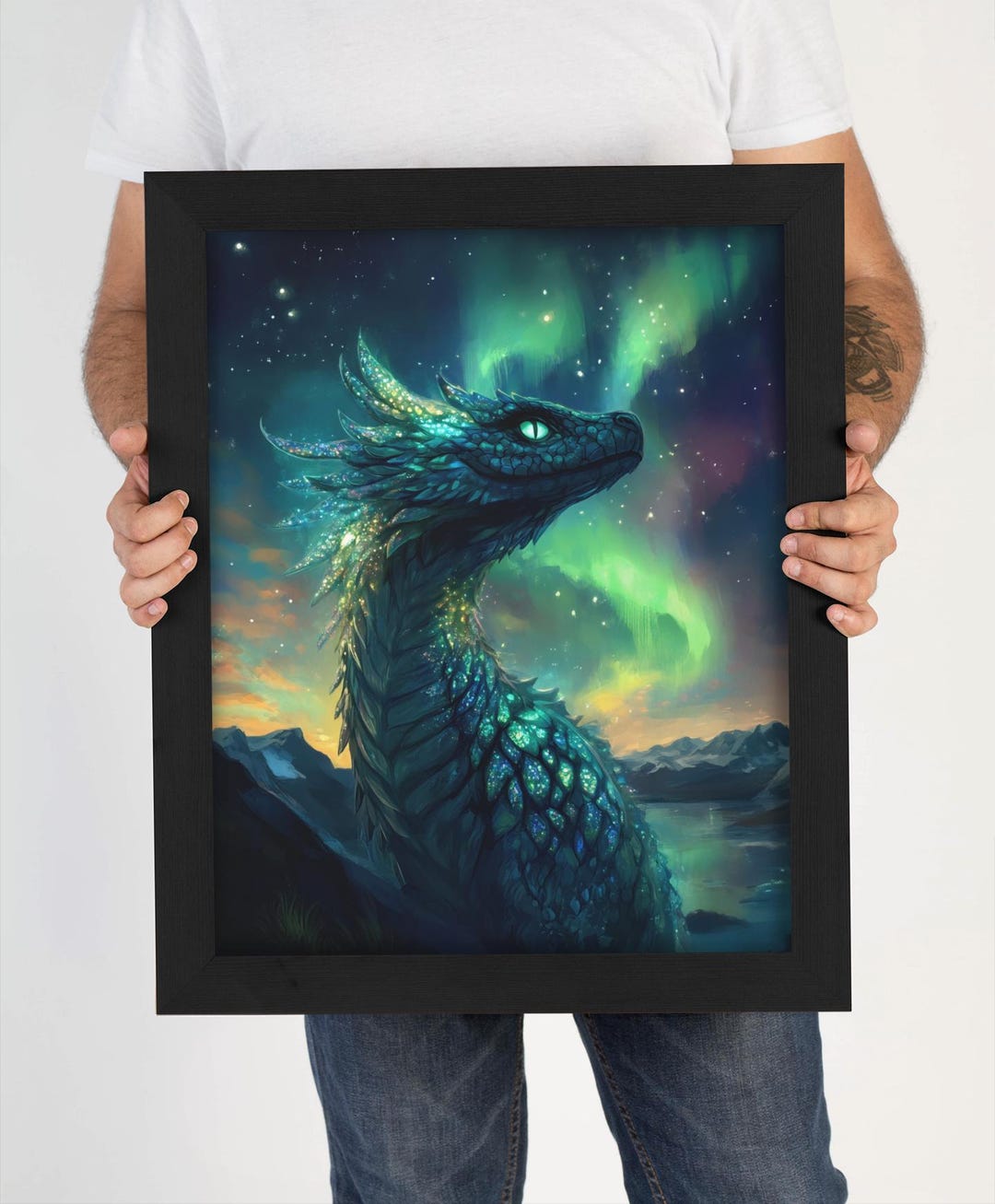 Aurora Borealis Dragon Fantasy Wall Art – Northern Lights Dragon ...