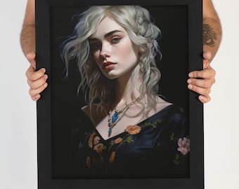 Beautiful White Hair, Fantasy Portrait Art, PRINTABLE, Wall Art, Digital Art, AI Art, Digital Print, Instant Digital Download