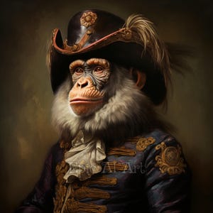 Napoleonic Monkey Portrait – Digital Download, Printable AI Art, Wall Art, Regal Animal Decor, Perfect for Creative Projects & Gifts