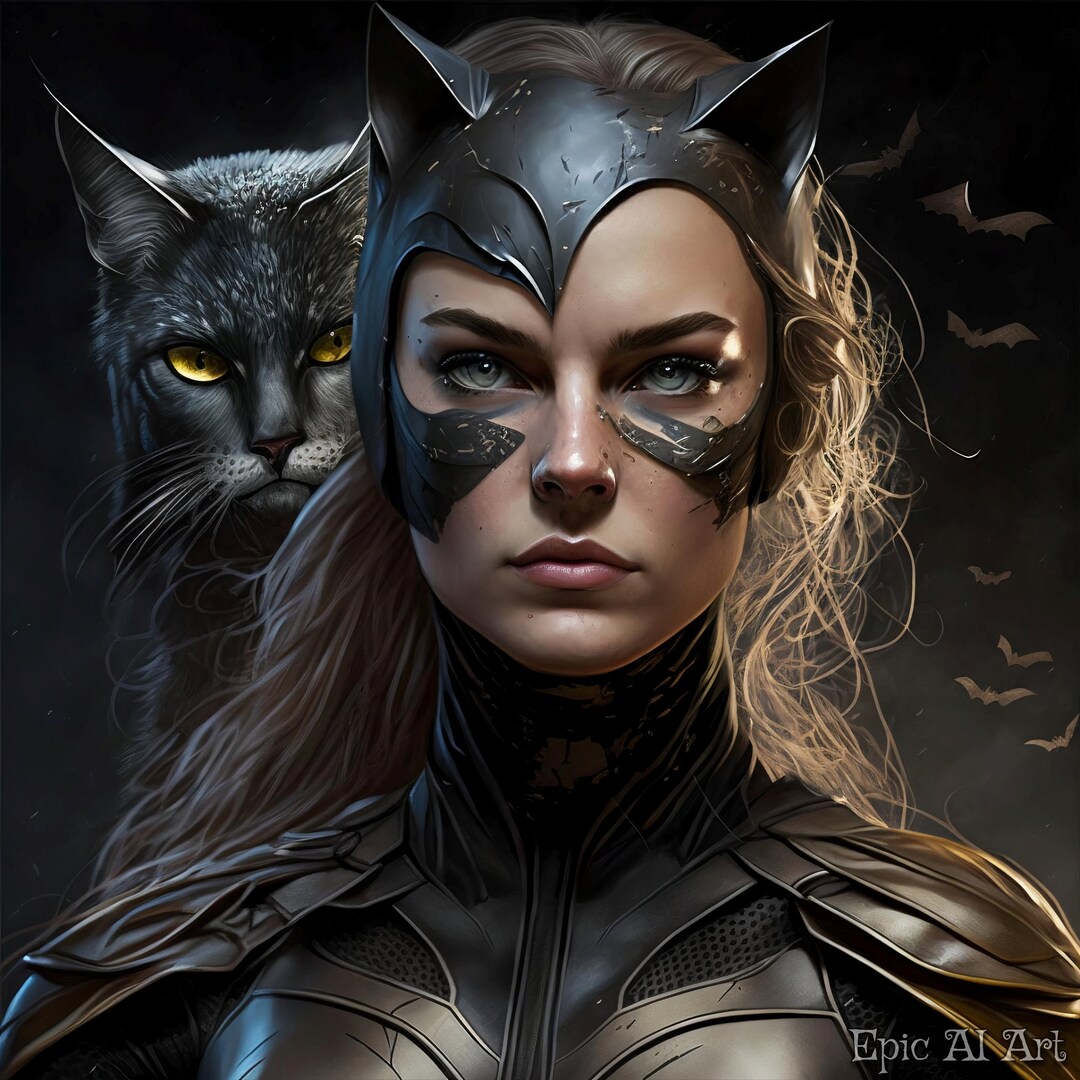 Catwoman Character Design, Fantasy Portrait Art, PRINTABLE, Wall Art ...