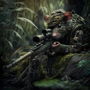 Stealthy Rat Sniper Art – Digital Download, Printable AI Art, Wall Art, Jungle Adventure Rat, Perfect for Creative Projects & Gifts