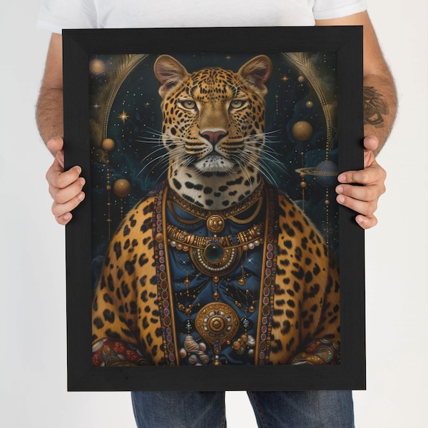 Leopard in a Sorceress Robe, Adorned with Celestial Symbols, PRINTABLE, Wall Art, Digital Art, AI Art, Digital Print, Digital Download
