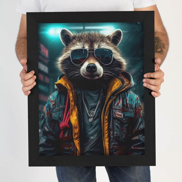 Raccoon in Urban Street Style Fashion, PRINTABLE, Wall Art, Digital Art, AI Art, Digital Print, Instant Digital Download