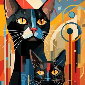 Geometric Feline Artwork – Digital Download, Printable AI Art, Wall Art, Vibrant Cat Design, Perfect for Creative Projects & Gifts