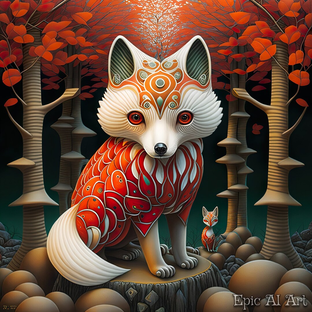 Pop Art Deco: Fantasy Kitsune Digital Art Print Wall Art Aiart Digital ...