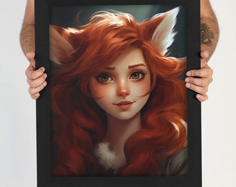 Fox Girl - Fantasy Portrait Art, PRINTABLE, Wall Art, Digital Art, AI Art, Digital Print, Instant Digital Download
