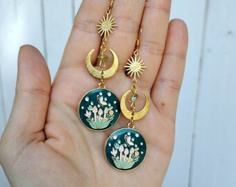 Orecchini Pietra Di Luna E Argento 925 a Spirale, Orecchini Moonstone a