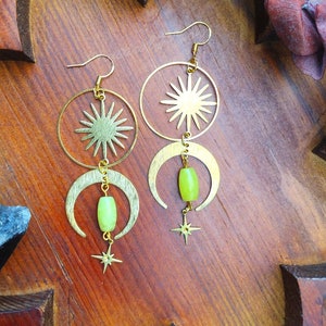 StarShine Celestial Dangle Earrings with Gemstone & Stars Boho Bohemian Earrings Boho Jewelry Boho Gift For Her Handmade