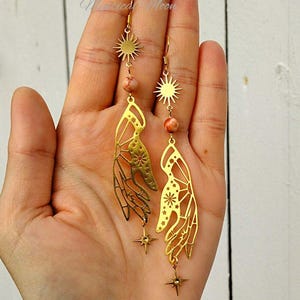 Gold Palmistry Hand Earrings Celestial Boho Dangle Earrings with Sun Charm, Orange Gemstone Bead, and Star Accent Mystical Witchy