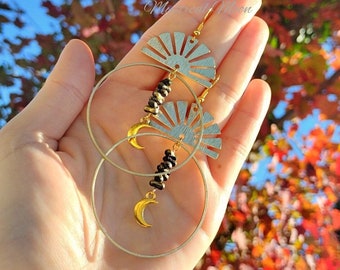 Zonsopgang lus oorbellen Handgemaakte hangoorbellen maan en zon Celestial handgemaakte cadeau voor haar Wicca sieraden