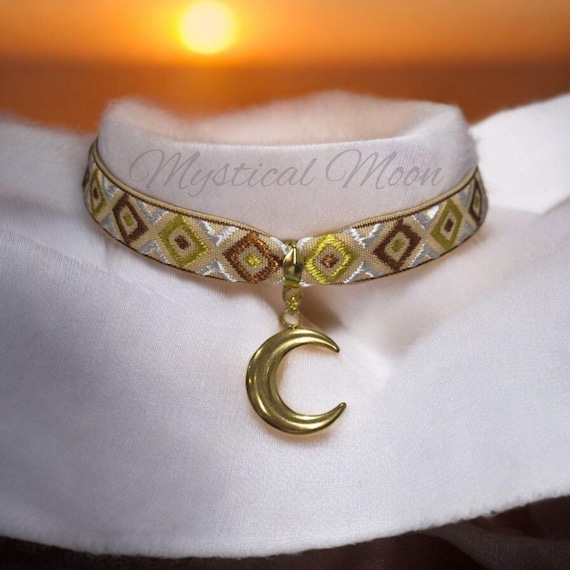 Boho croissant de lune céleste pendentif collier ras du cou