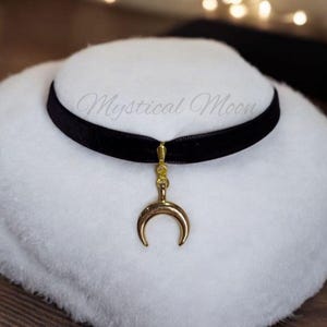 Celestial Crescent Moon Black Velvet Choker Necklace Handmade Gothic Goth Jewelry Witchy Wiccan Accessory Casual