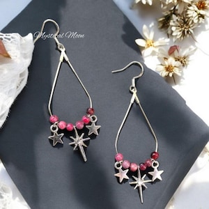 Celestial Dainty Earrings Red Beaded Star Earrings Whimsical Witchy