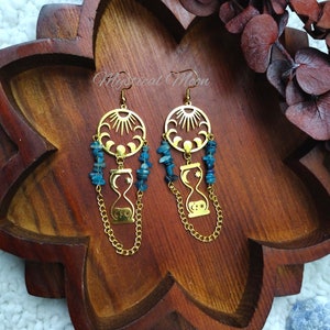 Magical Hourglass Moon Phases Lunar Chandelier Earrings with Lapis Lazuli Gemstones Earrings Handmade Jewelry Witchy Jewelry Gothic