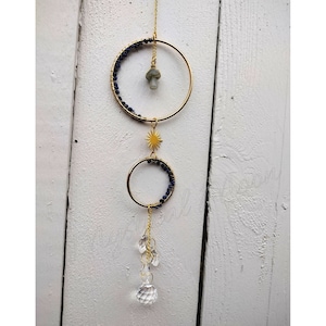 Gemstone Suncatcher Sun Catcher Grey Tourmaline Mushroom and Lapis Lazuli Prism