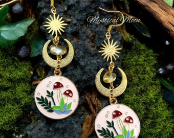 Orecchini A Fungo In Argento Sterling 925 Con Pietra Di Luna - Ciondoli Goccia Per Amanti Della Natura - 2