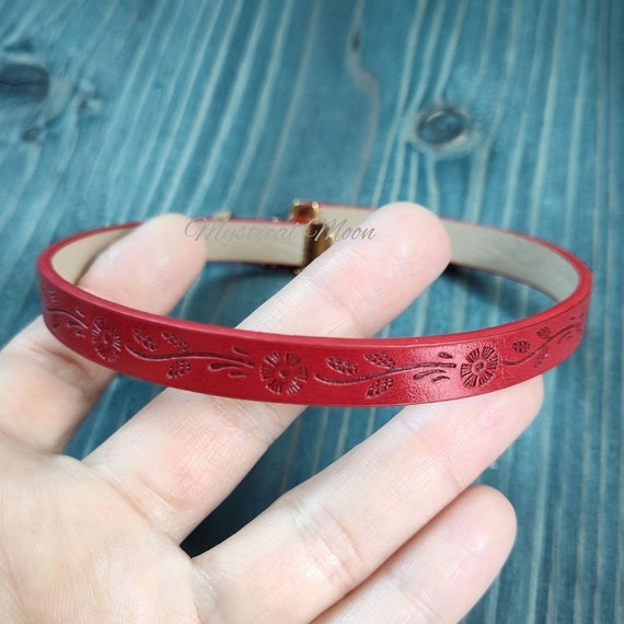 Red Faux Leather Choker Necklace Handmade Boho Bohemian Accessory