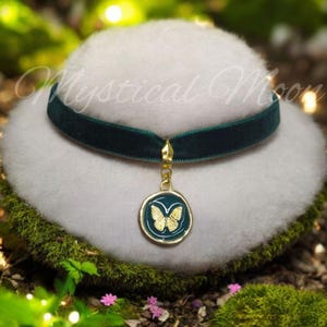 Whimsigoth Teal Velvet Choker Necklace with Whimsical Teal Butterfly Pendant Fairycore Handmade Jewelry