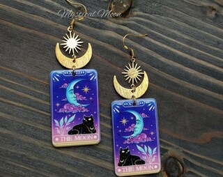 WOWORAMA Orecchini Gotici Donna Halloween - Gatto Nero E Luna Con Occhi Verde Neon - Pendenti Vintage Punk A Mezzaluna - Gioielli Grunge In Scatola Regalo