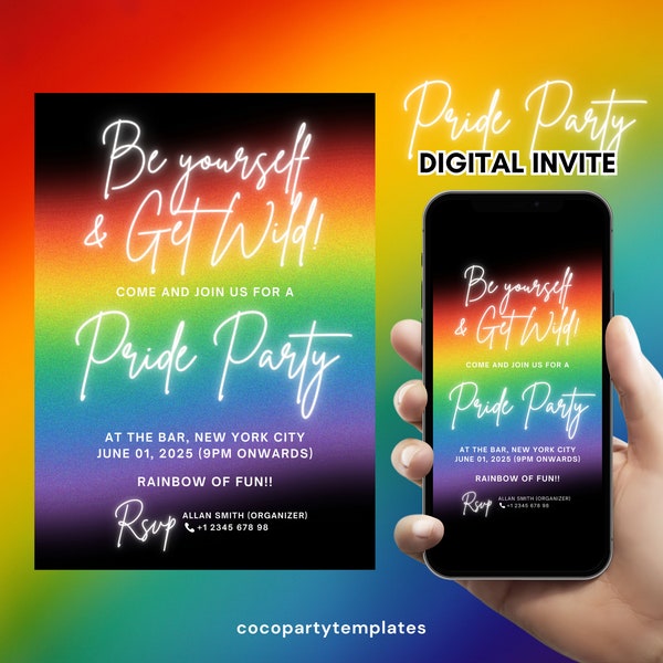 Pride invitation, Pride invite, Pride party, Pride celebration, LGBTQ pride parade, Lgbtq invitation, Rainbow invitation Editable at Canva