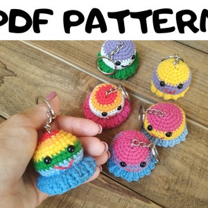 Crochet pattern octopus, Amigurumi rainbow octopus keychain diy, Beginner crochet pride octopus, Easy instruction crochet lgbt keyring image 1