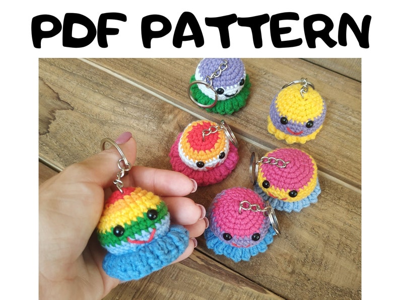 Crochet pattern octopus, Amigurumi rainbow octopus keychain diy, Beginner crochet pride octopus, Easy instruction crochet lgbt keyring image 1