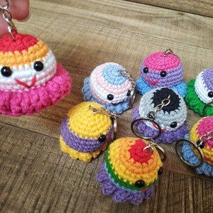 Crochet pattern octopus, Amigurumi rainbow octopus keychain diy, Beginner crochet pride octopus, Easy instruction crochet lgbt keyring image 8