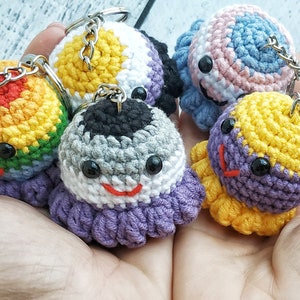 Crochet pattern octopus, Amigurumi rainbow octopus keychain diy, Beginner crochet pride octopus, Easy instruction crochet lgbt keyring image 5