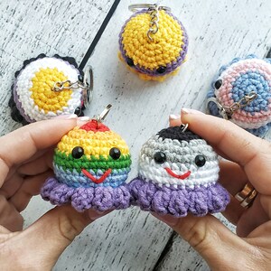 Crochet pattern octopus, Amigurumi rainbow octopus keychain diy, Beginner crochet pride octopus, Easy instruction crochet lgbt keyring image 7