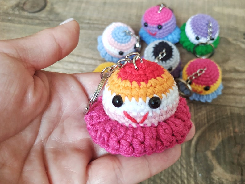 Crochet pattern octopus, Amigurumi rainbow octopus keychain diy, Beginner crochet pride octopus, Easy instruction crochet lgbt keyring image 9