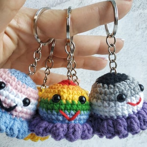 Crochet pattern octopus, Amigurumi rainbow octopus keychain diy, Beginner crochet pride octopus, Easy instruction crochet lgbt keyring image 4